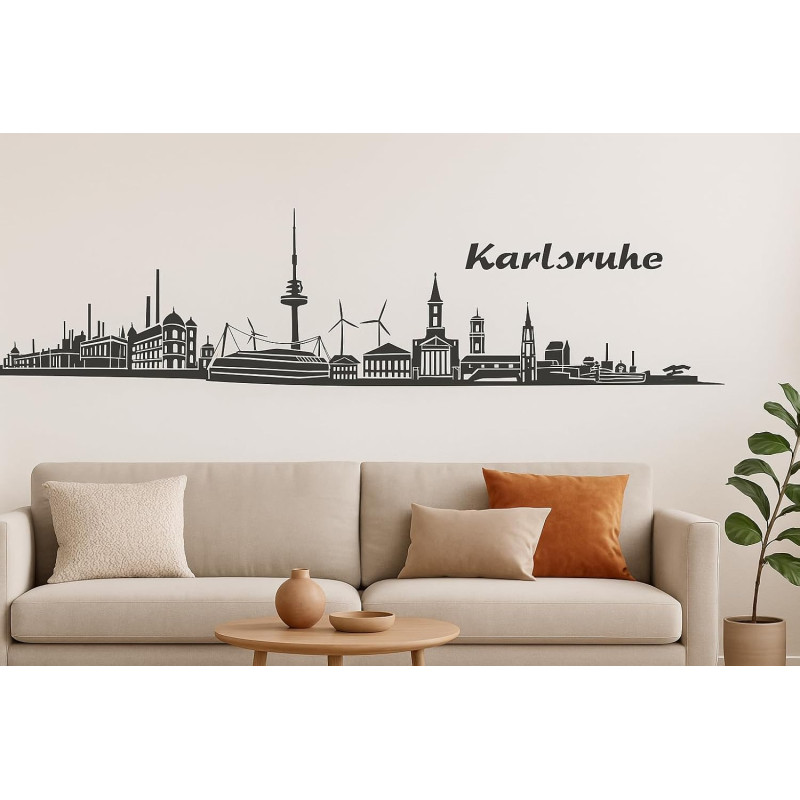 Karlsruher Horizont Wandaufkleber, 130 x 30 cm, Selbstklebende Vinylfolie, Hergestellt in Deutschland (Schwarz)