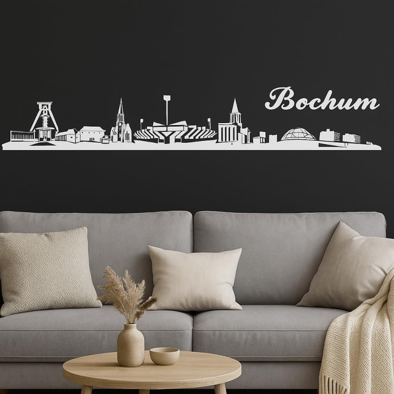 Bochum Horizont Wandaufkleber, 130 x 30 cm, Selbstklebende Vinylfolie, Hergestellt in Deutschland (Weiß)