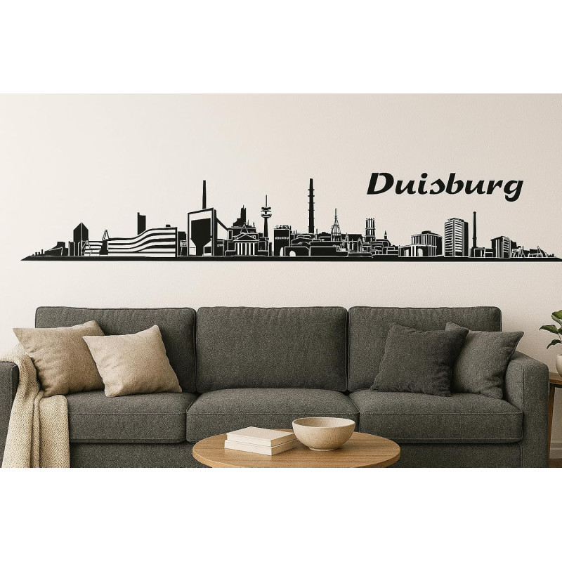 Duisburg Horizont Wandaufkleber, 130 x 30 cm, Selbstklebende Vinylfolie, Hergestellt in Deutschland (Schwarz)