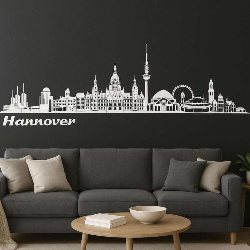 Hannover Horizont Wandaufkleber, 130 x 30 cm, Selbstklebende Vinylfolie, Hergestellt in Deutschland (Weiß)