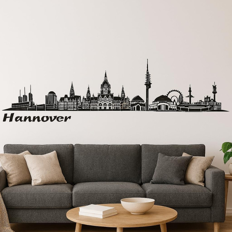 Hannover Horizont Wandaufkleber, 130 x 30 cm, Selbstklebende Vinylfolie, Hergestellt in Deutschland (Schwarz)