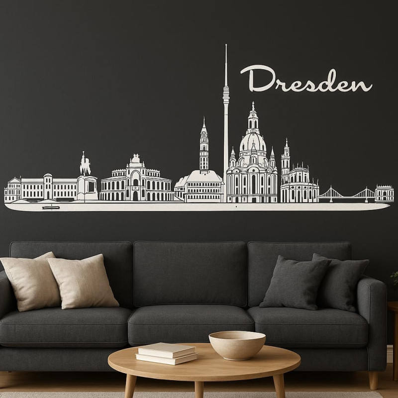 Dresden Horizont Wandaufkleber, 130 x 30 cm, Selbstklebende Vinylfolie, Hergestellt in Deutschland (Weiß)