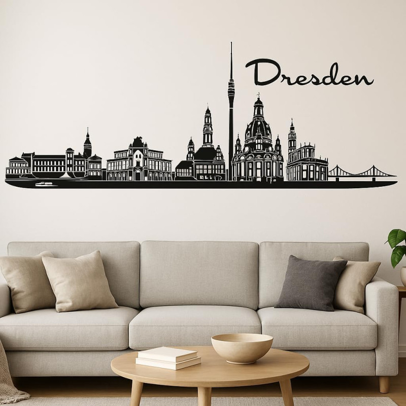 Dresden Horizont Wandaufkleber, 130 x 30 cm, Selbstklebende Vinylfolie, Hergestellt in Deutschland (Schwarz)