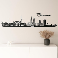 Bremen Horizont Wandaufkleber, 130 x 30 cm, Selbstklebende Vinylfolie, Hergestellt in Deutschland (Schwarz)