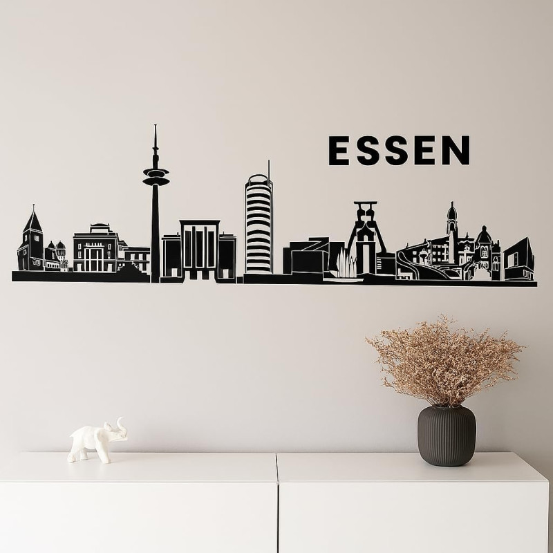 Essen Horizont Wandaufkleber, 130 x 30 cm, Selbstklebende Vinylfolie, Hergestellt in Deutschland (Schwarz)