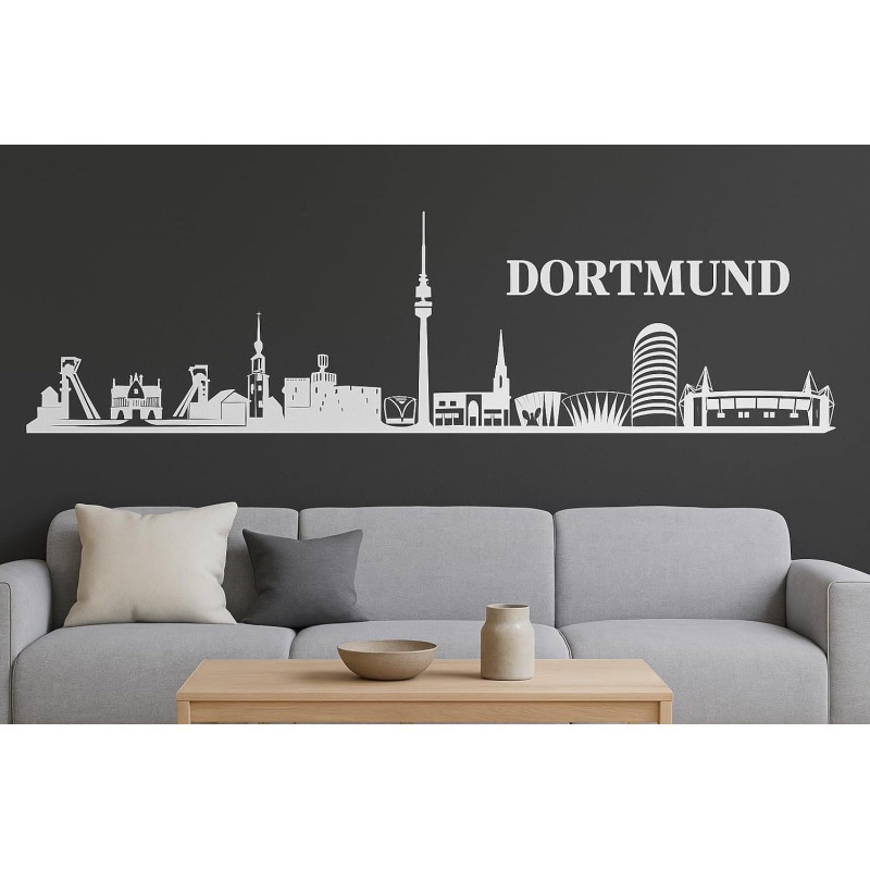 Dortmund Horizont Wandaufkleber, 130 x 30 cm, Selbstklebende Vinylfolie, Hergestellt in Deutschland (Weiß)
