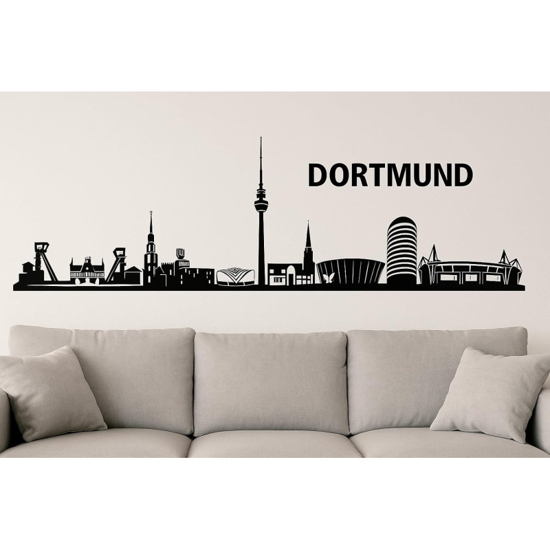 Dortmund Horizont Wandaufkleber, 130 x 30 cm, Selbstklebende Vinylfolie, Hergestellt in Deutschland (Schwarz)
