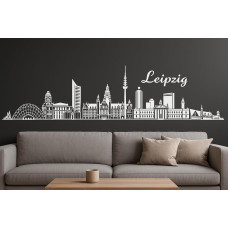Leipzig Horizont Wandaufkleber, 130 x 30 cm, Selbstklebende Vinylfolie, Hergestellt in Deutschland (Weiß)