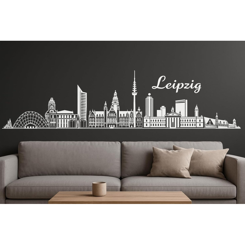 Leipzig Horizont Wandaufkleber, 130 x 30 cm, Selbstklebende Vinylfolie, Hergestellt in Deutschland (Weiß)