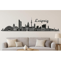 Leipzig Horizont Wandaufkleber, 130 x 30 cm, Selbstklebende Vinylfolie, Hergestellt in Deutschland (Schwarz)