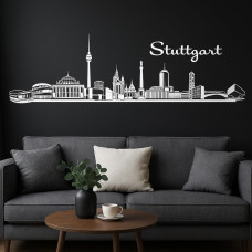 Stuttgart Horizont Wandaufkleber, 130 x 30 cm, Selbstklebende Vinylfolie, Hergestellt in Deutschland (Weiß)
