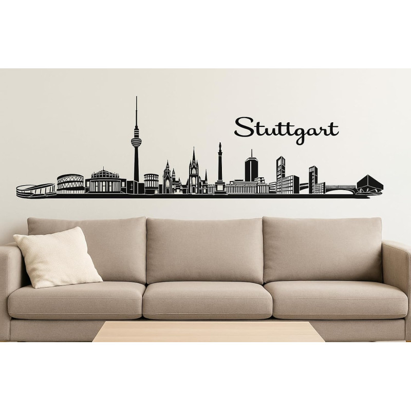 Stuttgart Horizont Wandaufkleber, 130 x 30 cm, Selbstklebende Vinylfolie, Hergestellt in Deutschland (Schwarz)