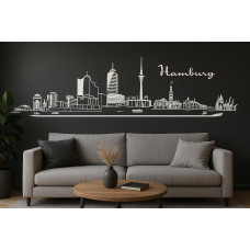 Hamburg Horizont Wandaufkleber, 130 x 30 cm, Selbstklebende Vinylfolie, Hergestellt in Deutschland (Weiß)