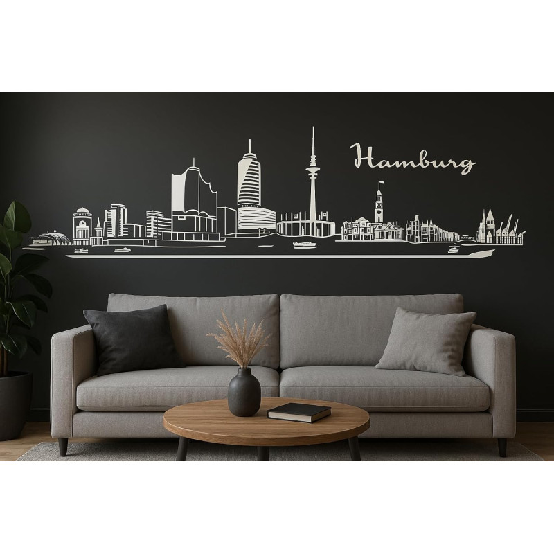 Hamburg Horizont Wandaufkleber, 130 x 30 cm, Selbstklebende Vinylfolie, Hergestellt in Deutschland (Weiß)