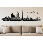 Hamburg Horizont Wandaufkleber, 130 x 30 cm, Selbstklebende Vinylfolie, Hergestellt in Deutschland (Schwarz)