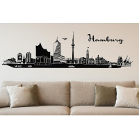 Hamburg Horizont Wandaufkleber, 130 x 30 cm, Selbstklebende Vinylfolie, Hergestellt in Deutschland (Schwarz)