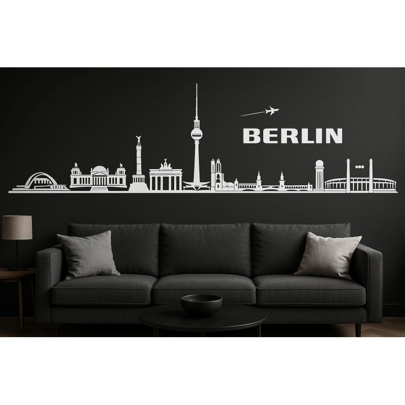 Berlin Horizont Wandaufkleber, 130 x 30 cm, Selbstklebende Vinylfolie, Hergestellt in Deutschland (Weiß)