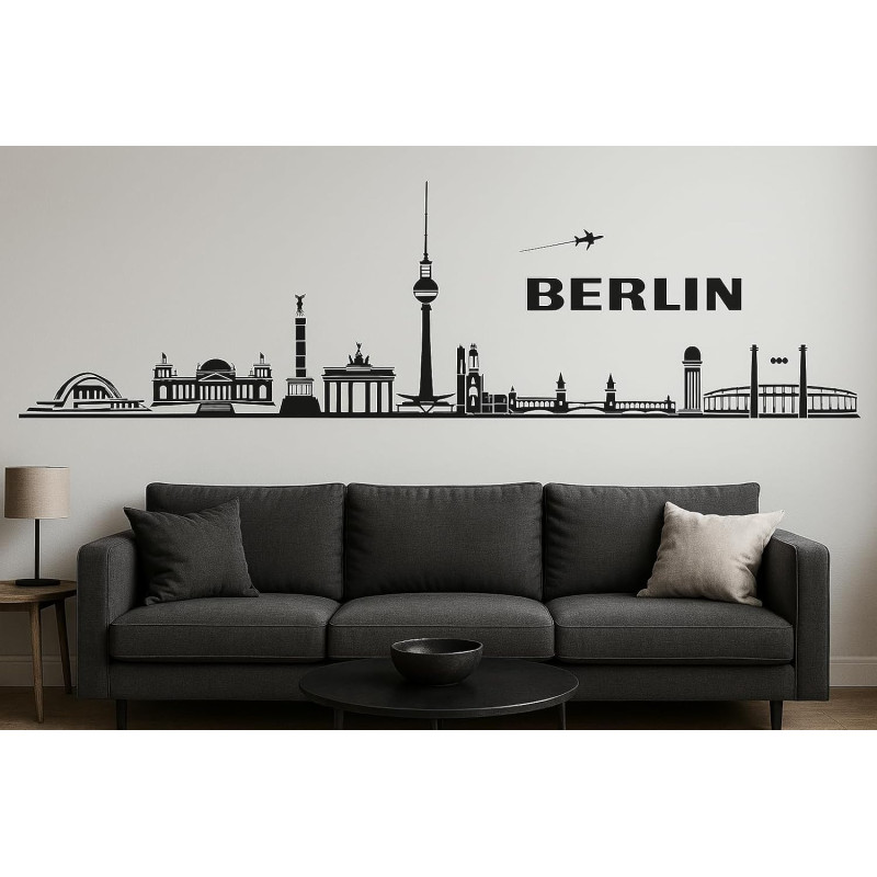 Berlin Horizont Wandaufkleber, 130 x 30 cm, Selbstklebende Vinylfolie, Hergestellt in Deutschland (Schwarz)
