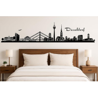 Düsseldorf Horizont Wandaufkleber, 130 x 30 cm, Selbstklebende Vinylfolie, Hergestellt in Deutschland (Schwarz)