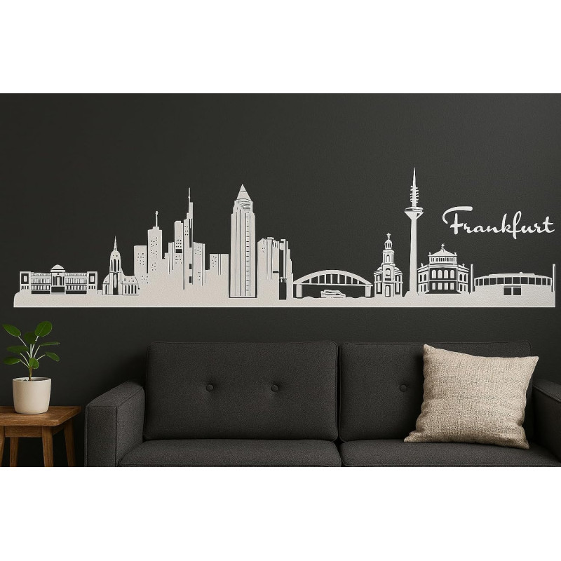 Frankfurt Horizont Wandaufkleber, 130 x 30 cm, Selbstklebende Vinylfolie, Hergestellt in Deutschland (Weiß)