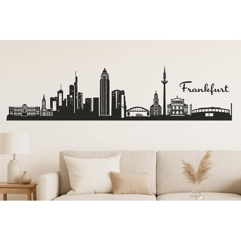 Frankfurt Horizont Wandaufkleber, 130 x 30 cm, Selbstklebende Vinylfolie, Hergestellt in Deutschland (Schwarz)
