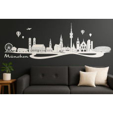 München Horizont Wandaufkleber, 130 x 30 cm, Selbstklebende Vinylfolie, Hergestellt in Deutschland (Weiß)