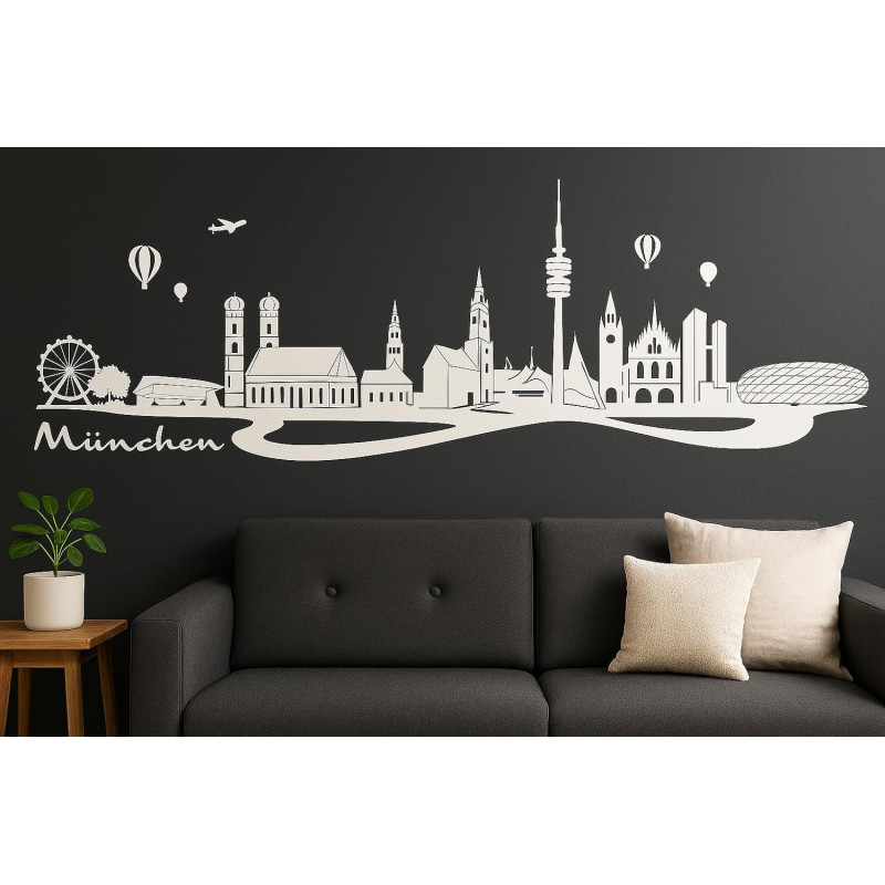 München Horizont Wandaufkleber, 130 x 30 cm, Selbstklebende Vinylfolie, Hergestellt in Deutschland (Weiß)