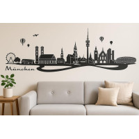 München Horizont Wandaufkleber, 130 x 30 cm, Selbstklebende Vinylfolie, Hergestellt in Deutschland (Schwarz)