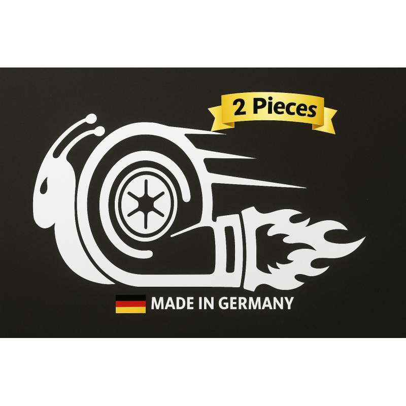 Turbo Schnecke Aufkleber – 2er Set – Auto Tuning Sticker – Made in Germany (Weiß)