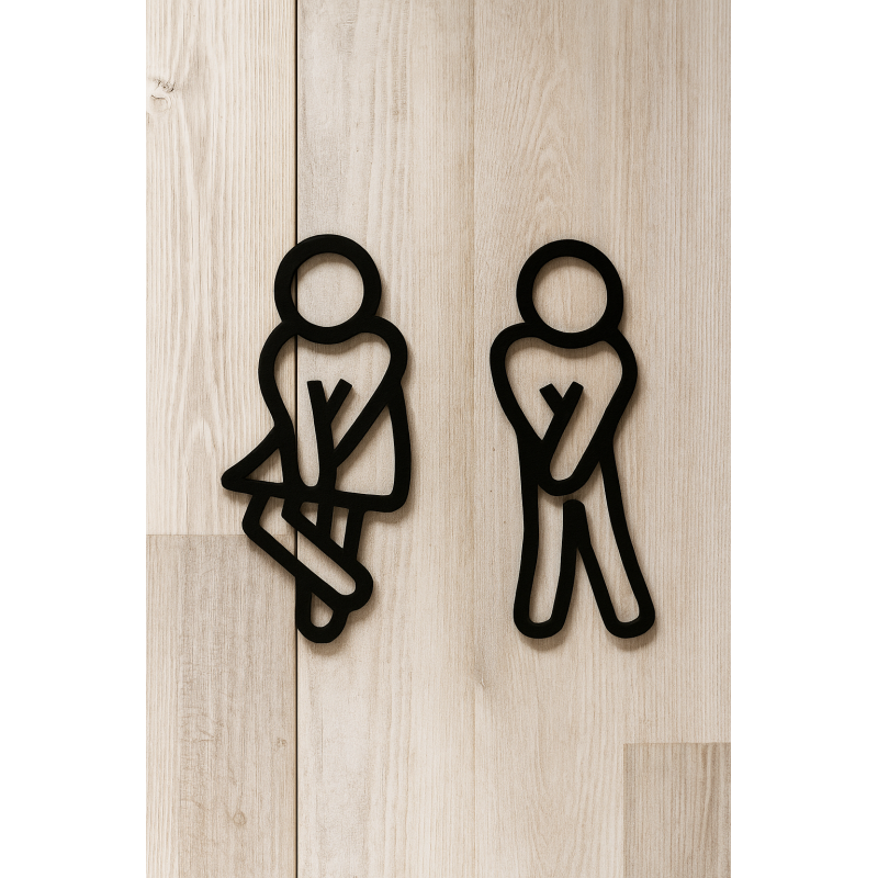 Tafeln für die Toilette „WC“ aus Holz • Figuren Mann und Frau • Dekor für die Tür des Badezimmers • Naturholz Made in Germany