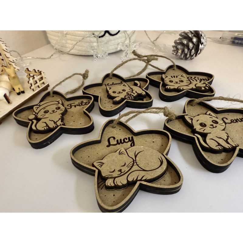 5 Stk. Personalisierte Weihnachtsanhänger mit Namen und Katzen - einzigartige Geschenke für die Feiertage