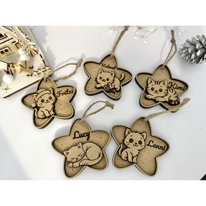 5 Stk. Personalisierte Weihnachtsanhänger mit Namen und Katzen - einzigartige Geschenke für die Feiertage