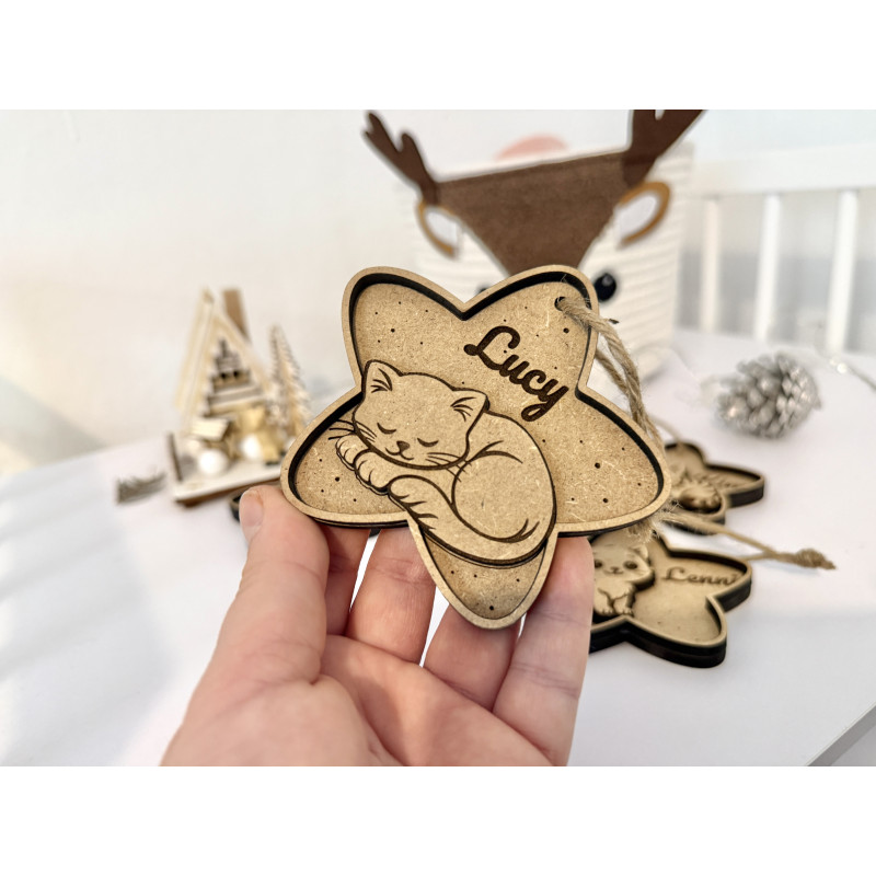 5 Stk. Personalisierte Weihnachtsanhänger mit Namen und Katzen - einzigartige Geschenke für die Feiertage