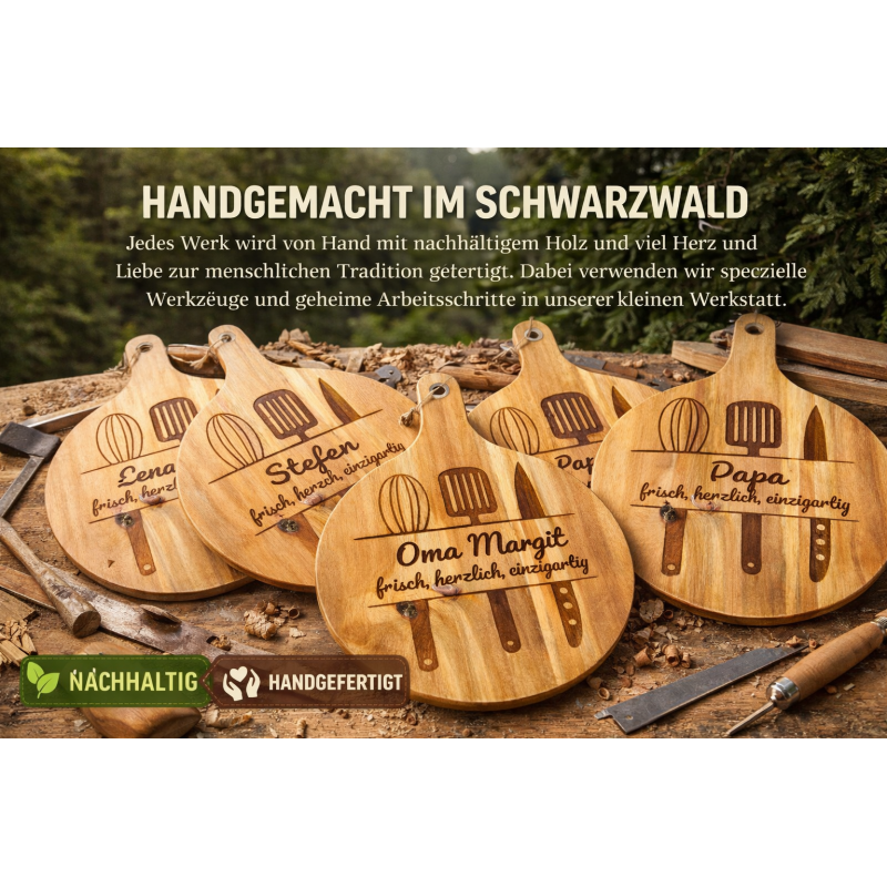 Personalisierte Holz-Küchenplatte mit Gravur | Namensgeschenk | Handgemacht | Umweltfreundliches Holz