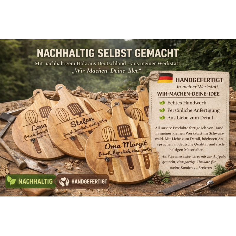 Personalisierte Holz-Küchenplatte mit Gravur | Namensgeschenk | Handgemacht | Umweltfreundliches Holz