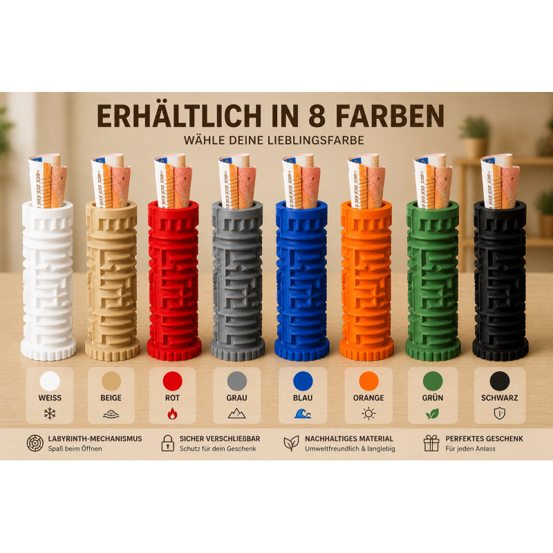 Labyrinth Geldgeschenk Safe – Rätsel Geschenkbox für Geld & Gutscheine – 3D Gedruckter Geheim-Safe als originelles Geschenk (Beige)