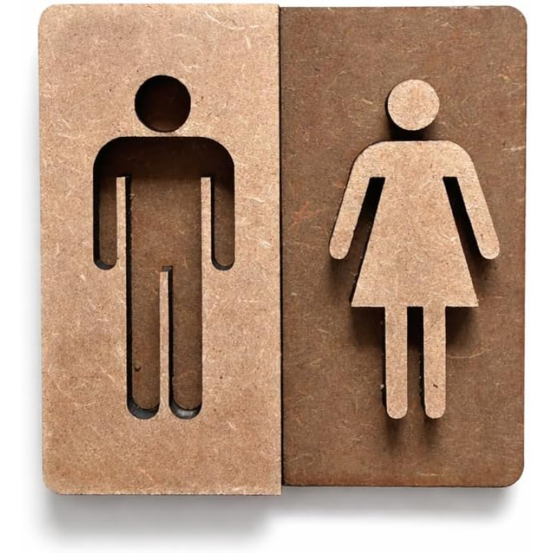 3D WC Schild Nussbaum Dunkel Holz - Toilettenschild mit Damen Herren Piktogramm (10x10cm) für stilvolle Türbeschilderung