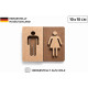 3D WC Schild Nussbaum Dunkel Holz - Toilettenschild mit Damen Herren Piktogramm (10x10cm) für stilvolle Türbeschilderung