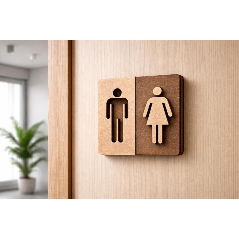 3D WC Schild Nussbaum Dunkel Holz - Toilettenschild mit Damen Herren Piktogramm (10x10cm) für stilvolle Türbeschilderung