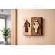 3D WC Schild Nussbaum Dunkel Holz - Toilettenschild mit Damen Herren Piktogramm (10x10cm) für stilvolle Türbeschilderung