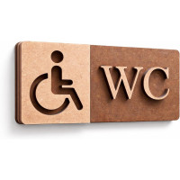3D WC Schild Nussbaum Dunkel Holz - Toilettenschild mit Behinderten WC (16x9cm) für stilvolle Türbeschilderung