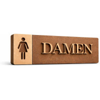 3D WC Schild Nussbaum Dunkel Holz - Toilettenschild mit WC Damen (27x9cm) für stilvolle Türbeschilderung