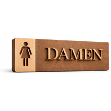3D WC Schild Nussbaum Dunkel Holz - Toilettenschild mit WC Damen (27x9cm) für stilvolle Türbeschilderung