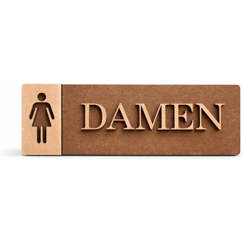 3D WC Schild Nussbaum Dunkel Holz - Toilettenschild mit WC Damen (27x9cm) für stilvolle Türbeschilderung