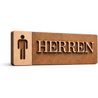 3D WC Schild Nussbaum Dunkel Holz - Stilvolles Toilettenschild mit WC Herren (27x9cm) für elegante Türbeschilderung