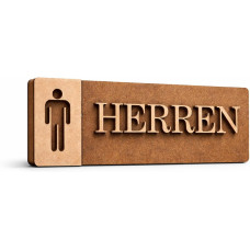3D WC Schild Nussbaum Dunkel Holz - Stilvolles Toilettenschild mit WC Herren (27x9cm) für elegante Türbeschilderung