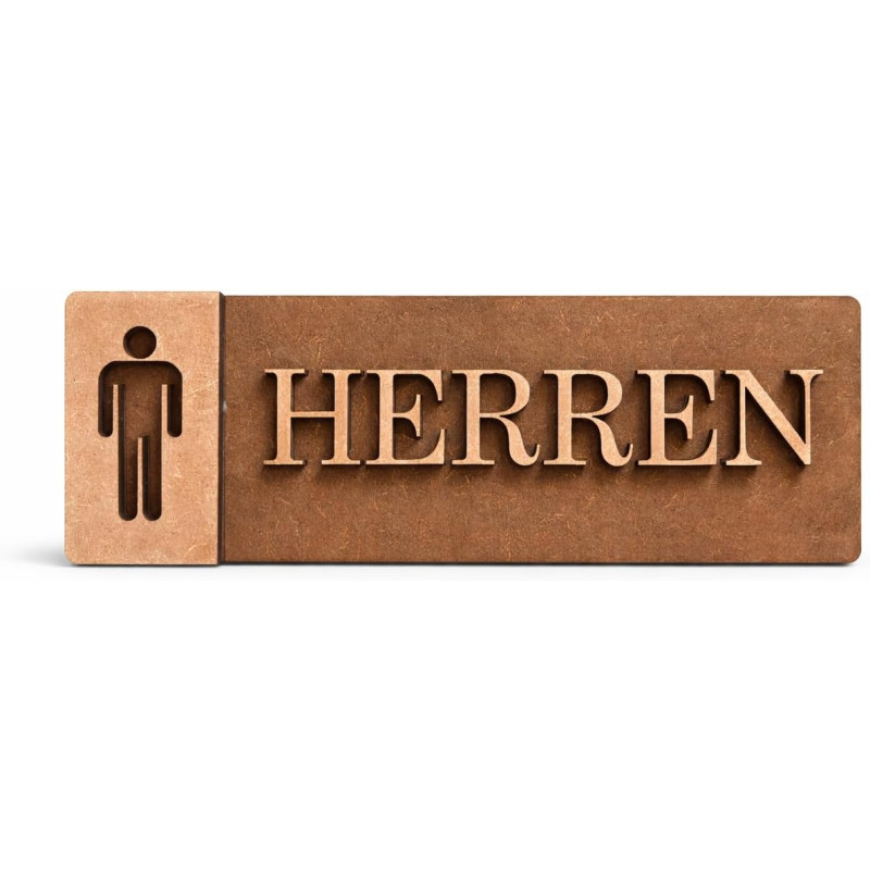 3D WC Schild Nussbaum Dunkel Holz - Stilvolles Toilettenschild mit WC Herren (27x9cm) für elegante Türbeschilderung