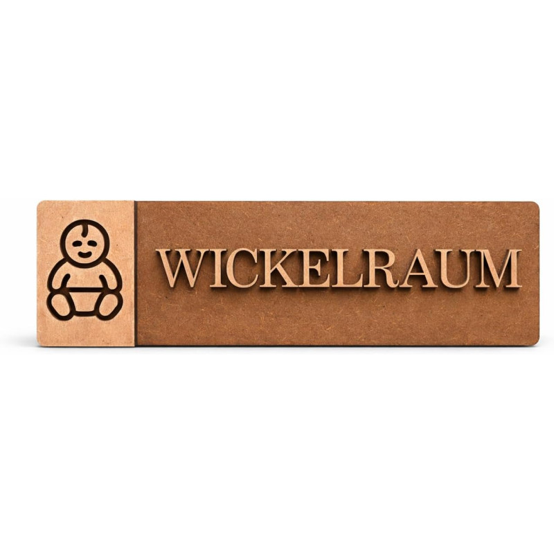 3D WC Schild Nussbaum Dunkel Holz – Stilvolles Toilettenschild mit Wickelraum (27x9cm) für elegante Türbeschilderung