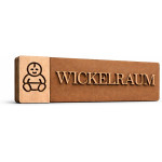 3D WC Schild Nussbaum Dunkel Holz – Stilvolles Toilettenschild mit Wickelraum (27x9cm) für elegante Türbeschilderung