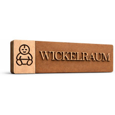 3D WC Schild Nussbaum Dunkel Holz – Stilvolles Toilettenschild mit Wickelraum (27x9cm) für elegante Türbeschilderung